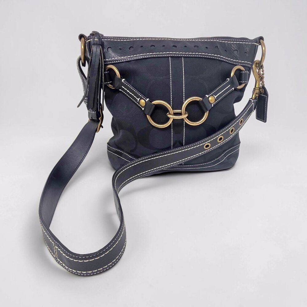 Coach J0668-10564 Signature Jacquard Leather Shoulder Crossbody Bag Black Coach